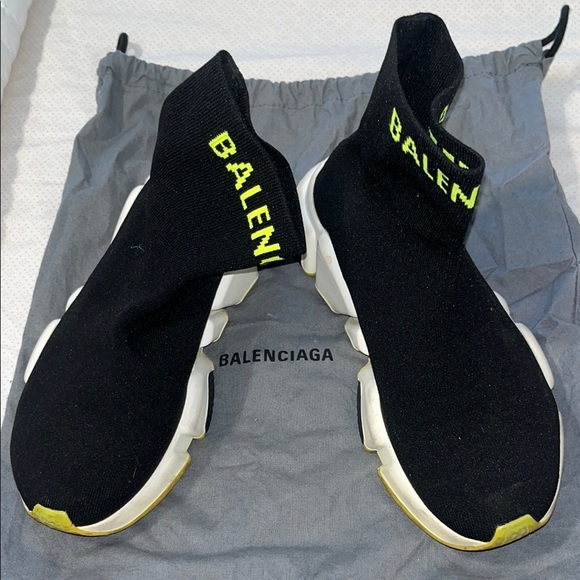 Balenciaga Black and Neon Yellow Sock Sneakers - Picture 1 of 6